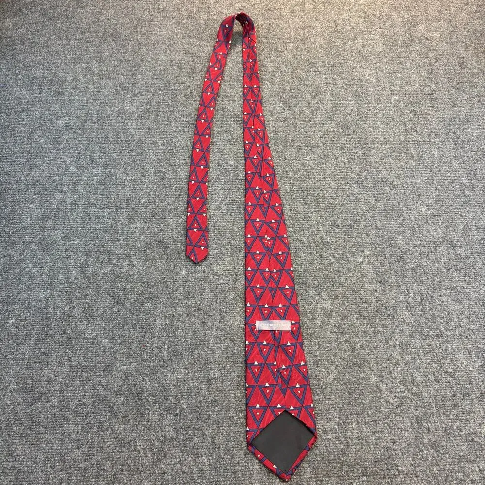 Geoffrey Beene Mens 100% All Silk Red Blue Triangle Geometric Neck Tie